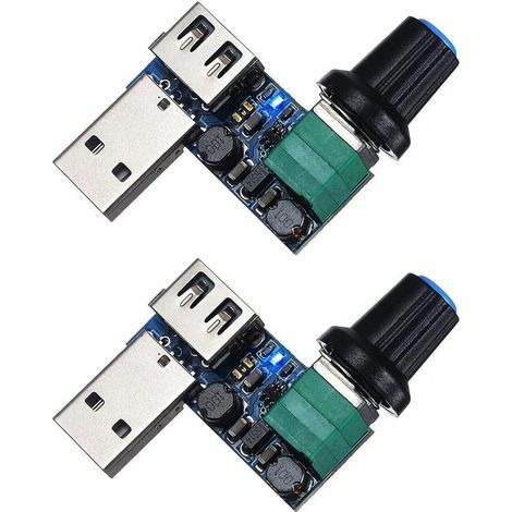 2PCS Contrôleur de vitesse de ventilateur USB 5W, régulateur de ventilateur USB continu DC 5V DC 5-12V à 2.5-7.5V bouton de commande de vitesse de régulateur avec interrupteur