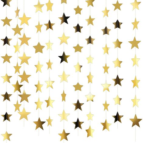 Guirlande Étoilée - 130 Pieds - Papier Renforcé - Décoration Suspendue pour Fête d'Anniversaire Mariage Noël Soirée Bébé Salle de Classe - Or - 10 Pièces (1/5)