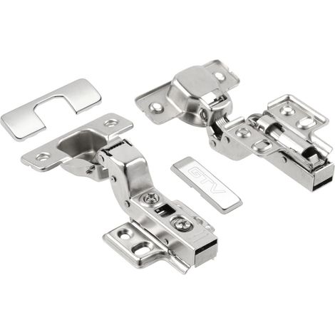 GTV Set 2 Cerniere Ammortizzate per Ante Mobili INHC, Clip-On, Regolazione 3D, Sormonto Totale H0, Ø35mm, con Viti e Placche di Copertura, Nichel