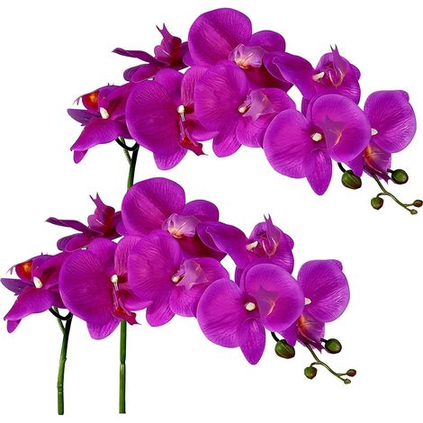 Lot de 2 tiges d'orchidée artificielles violettes au toucher réel de 103cm pour décoration d'intérieur, cuisine, fête, mariage, centre de table (1/5)