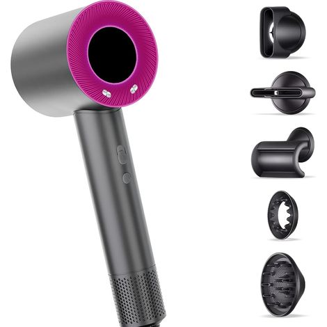 Sèche-cheveux sans balais, 200 millions d'ions/cm³, faible niveau sonore 60 dB - Gris et rose