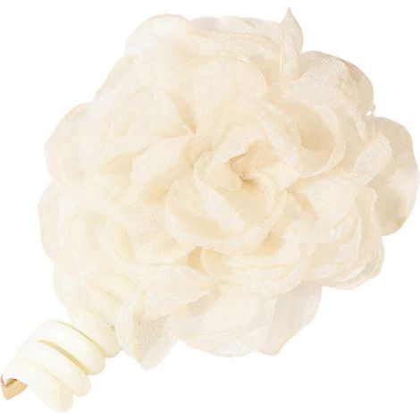 Chouchou en cordon de téléphone orné de fleurs en mousseline. Cordon élastique léger et polyvalent pour un look élégant.-Champagne (1/5)