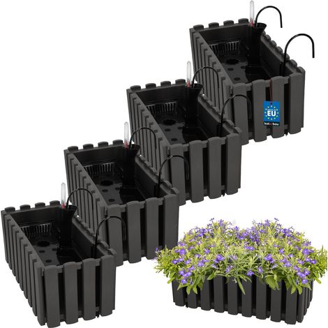 Pot de fleurs blanc 40 cm, lot de 4, pour balcon ou terrasse avec balustrade. (1/5)