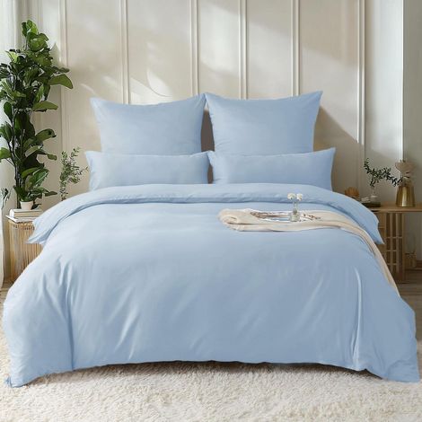 Satin Bettwäsche Set 155x220 Baumwolle Kühlend Hellblau 2tlg.