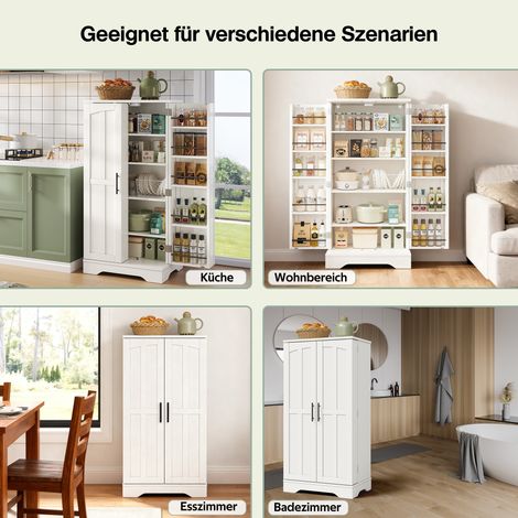 Armoire de cuisine 120x60x40cm avec lumière LED à capteur,2 portes et étagères réglables,meuble de rangement blanc pour cuisine salon.