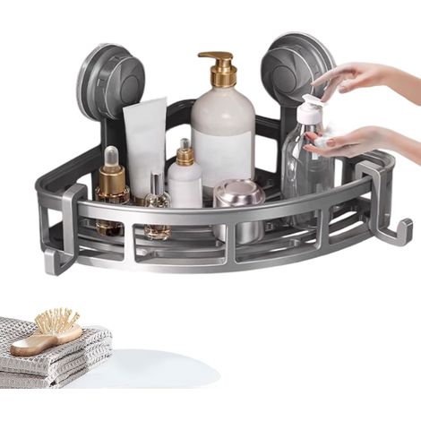 Organisateur Douche d'Angle, Ventouses, Support Drainant, Rangement Shampoing/Gel, SDB (1/4)