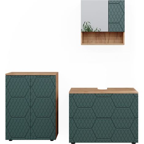 Badmöbel-Set Irma, Grün, 3 Teile, mit Unterschrank 80 cm, Vicco