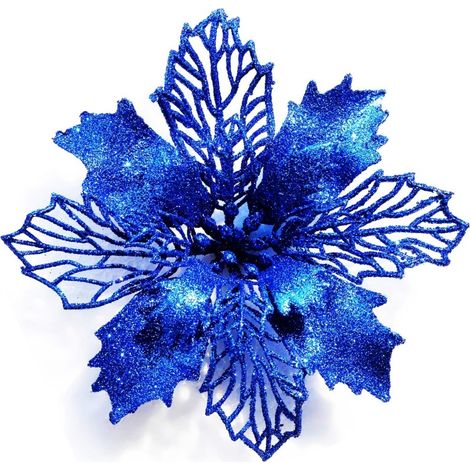 Set mit 12 künstlichen, glitzernden Weihnachtsgirlanden. Tannenblüten, 16 cm Durchmesser, blaue Farbe.