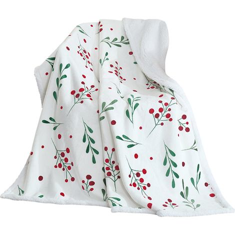 Couverture En Flanelle De Corail - 125 x 145 cm - Pour Canapé Bureau Ou Décoration De Noël - Blanc (1/5)