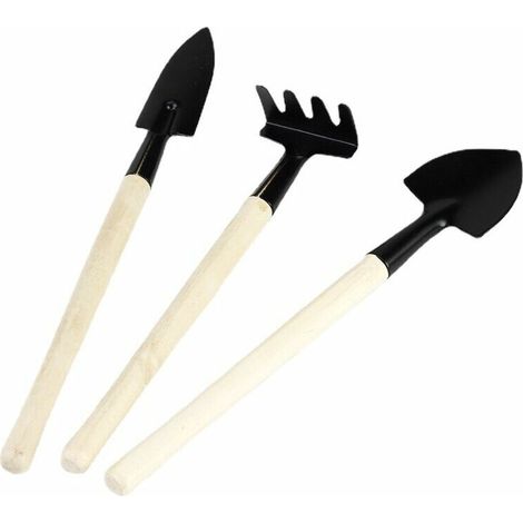 3 pièces Mini outils de jardinage en pot manche en bois pelle râteau pelle à fleurs multifonctionnel ménage en pot plante bonsaï outils (1/5)