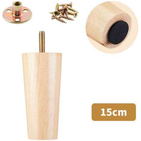Lot de 4 pieds de canapé en bois massif, adaptés aux meubles TV, tables basses, meubles à chaussures et meubles de salle de bain (15 cm)