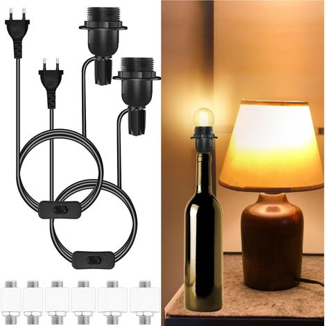 Kit Douille Bouteille Lampe E27 avec Interrupteur et Câble de 1,8 m, Max. 60W, Adaptateur de Bouteille, Support de Lampe Bouteille, Douille E27 Noire pour Lampe de Table DIY, 2PCS (1/5)