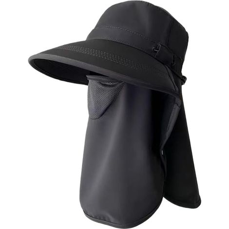 Dunkelgrauer Outdoor-Sonnenhut mit 99 % UV-Schutz, Nacken- und Gesichtsschutz – abnehmbar, atmungsaktiv und zum Wandern, Angeln und Gartenarbeiten geeignet. (1/5)