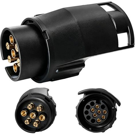 Adaptateur Prise Remorque 7 vers 13 Broches 12V Caravane Camion Adaptateur 7 Broches 13 Broches 12V Connecteur Convertisseur Étanche Standard Européen Voiture Porte Vélo Attelage Noir (1/5)