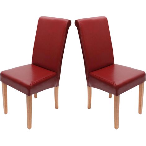 Lote de 2 sillas de comedor Silla de cocina Novara II, cuero, rojo, patas claras (1/3)