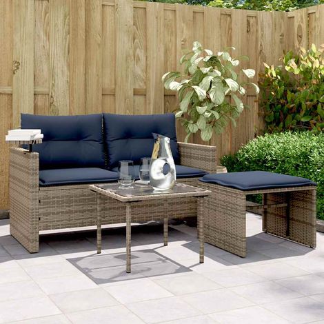 3-teiliges Gartensofa-Set mit Kissen, grau, Polyrattan (1/5)