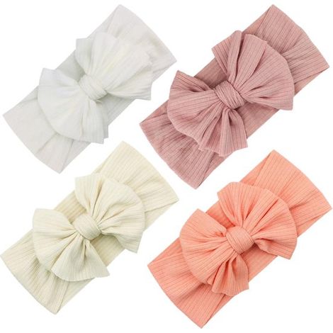 Ensemble de 4 bandeaux pour bébé - bandeau très élastique - bandeau à nœud - coton - maille ultra douce - convient aux tout-petits et aux nouveau-nés (1/5)