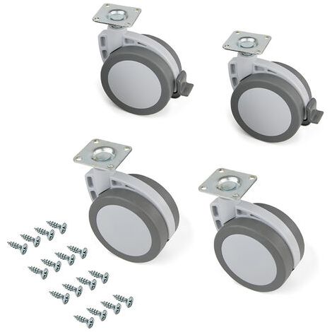 Emuca Lot de 4 roulettes Mak avec plétine de montage, diamètre 80mm, Acier et Plastique, Plastique gris (1/5)