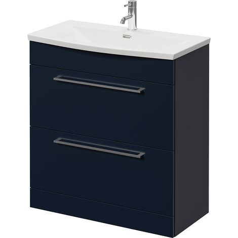 Napoli 390 Deep Blue 800mm 2 Drawer Vanity Unit with Arc Basin - 800mm - Chrome 480mm Handle