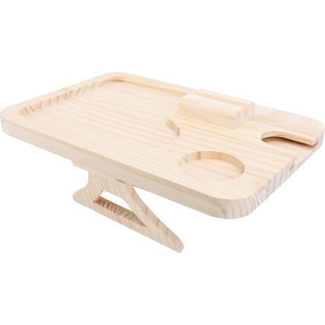 Plateau d'accoudoir de canapé pliable en bois avec support rotatif pour collations, boissons et fruits. (1/5)