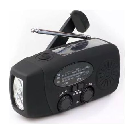 Radio Pile Solaire Dynamo Portable 2000mAh Kit Survie Complet AM/FM Lampe Torche SOS Powerbank Idéale Camping Randonnée (Noir) (1/5)