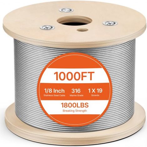 T316 Edelstahl-Drahtseilkabel, hochfestes, spannungsflexibles Edelstahlkabel, Außendurchmesser 3,2 mm, Länge 1000 Fuß, 11,14 kN Kabelgeländer (300 m) (1/5)