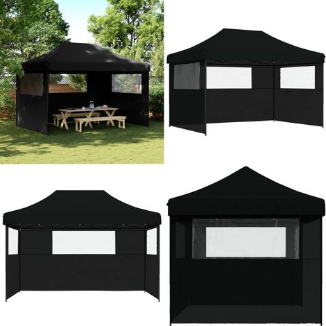 Tente de réception pliable escamotable 3 parois latérales noir - Tents Gazebos - Abri Extérieur - Chapiteau Pliable - Tente Fete - Structure Extérieure - Home & Living (1/5)