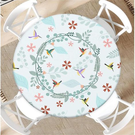 Runde Tischdecke 110cm wetterfest mit Gummizug, Kolibri-Muster