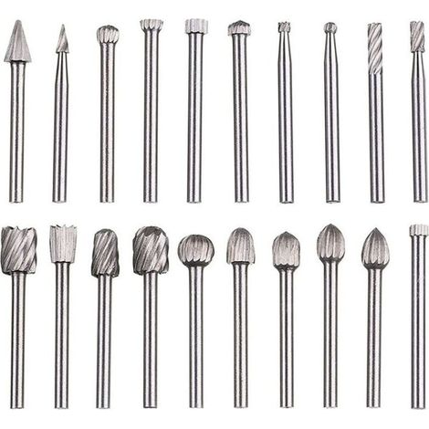 Set di 20 lime rotanti, set di lime in carburo, teste di lime rotanti HSS, utensile rotante, utensile rotante con gambo da 1/8" (3 mm) per smerigliatrice, lavorazione del legno, lucidatura dei metalli