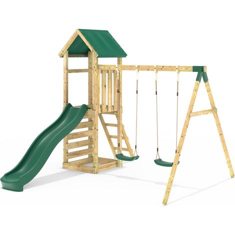 Rebo Adventure Playset Wooden Climbing Frame Swing Set and Slide Annapurna