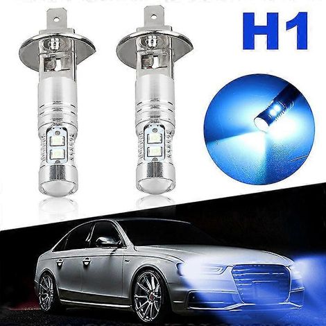 Lot de 2 ampoules LED H1 pour phares de voiture, 8000K, 100W, bleu glacier, ultra-lumineuses, pour feux antibrouillard. (1/4)