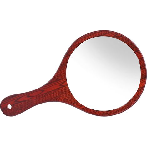Miroir de coiffure vintage rouge, manche en bois, trou de suspension, miroir à main de maquillage pour maison. (1/5)