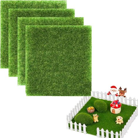 Mini Simulation Gazons,Gazon Moderne,Tapis De Pelouse Verte Artificielle,Herbe De Mousse Miniature pour Maison de Poupée Miniature pour Jardin Balcon Modèle de Construction Micro Paysage,4 Pièces (1/5)