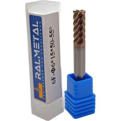 Fresa in metallo duro integrale a 6 taglienti, 6 x 15 x 50 mm, TiSiN 55 HRC (1/4)