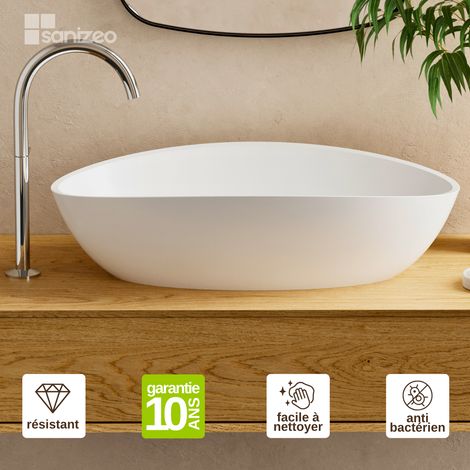 Vasque à poser ovale – Blanc Mat - Minéral composite 75% - L60 x l36 x H16 cm – Mod. EIRA LAVABERG (1/5)