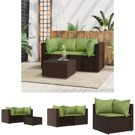 Poly Rattan - vidaXL 3-tlg. Garten-Lounge-Set mit Kissen Braun Poly Rattan - Gartenlounge (1/5)