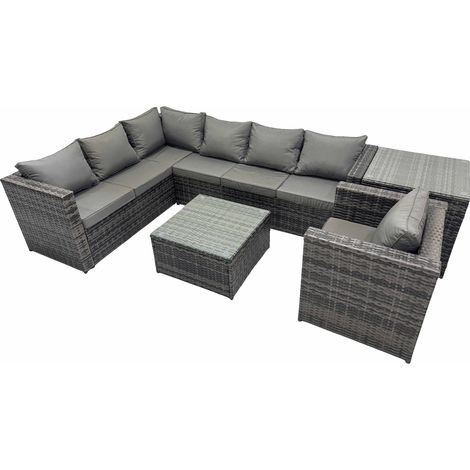 Fimous Rattan Garden Furniture Patio Furniture Sets with Corner Sofa Chair Square Coffee Table Side Table Dark Grey Mixed (1/5)