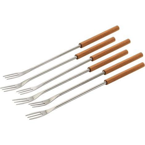 Lot de 6 Fourchettes à fondue, Manche en bois de cerisier, Couleur argenté, Pour repas familial