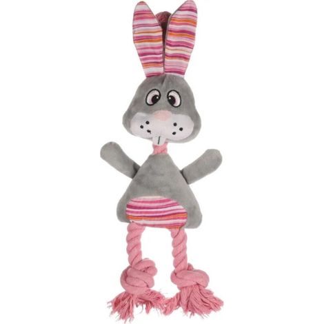 Peluche lapin gris avec corde, 38 cm, convient aux chiens et aux flamants roses. (1/3)
