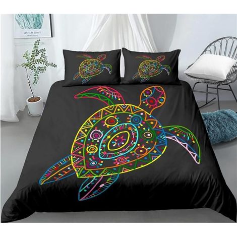 Tortue De Mer Vie Marine 3D Housse De Couettes Parure De Lit 200X200 Cm Imprimer 3 Pièces Microfibre Ensemble Literie 2Taies - WTW (1/4)