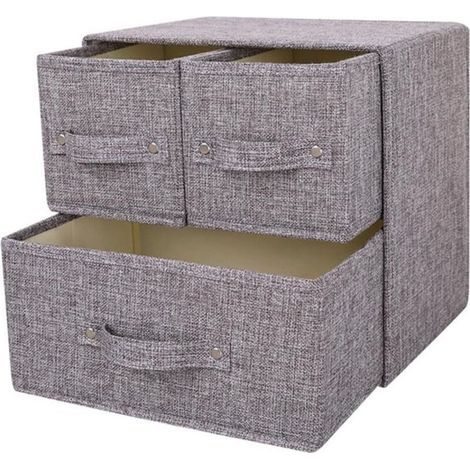 Stoffaufbewahrungsbox mit Deckel – Faltbarer Schubladenorganizer mit Griffen, 1 großes + 2 kleine Fächer für unter (1/5)