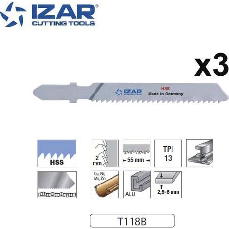lame de scie sauteuse HSS Izar T118B pour acier 76mm TPi13 (x3)