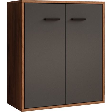 Credenza piccola 2 ante  Armadio multiuso  Mobile ausiliario  60x71x30cm  Modello Lander L2  Colore Noce Ambar e Grigio