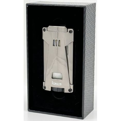 RONSON HURRICANE RGL119 GRAU SATIN 3-Jet-Feuerzeug mit Locher