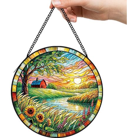 30 cmAttrape-soleil vitrail fleurs papillons oiseaux, suspension décorative maison, cadeau femme (1/5)