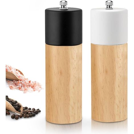 Oak Wood Salt and Pepper Mill Set with Adjustable Ceramic Grinder 6.5 inch" (1/5)