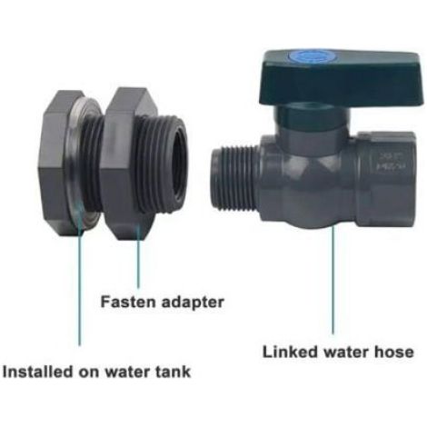 Connecteur Réservoirs d'eau en PVC Robinet Baril de pluie en PVC 1 Pouce avec Raccord de Cloison et Adaptateur de Tuyau(1") (1/3)