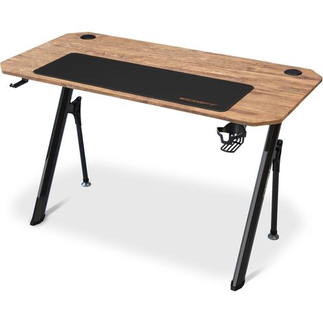 Bureau Gaming, 120x60x75cm, Tapis de Souris XL, Gestion des Câbles, Porte-gobelet et Support Casque. Supporte 100Kg, Bois (1/5)