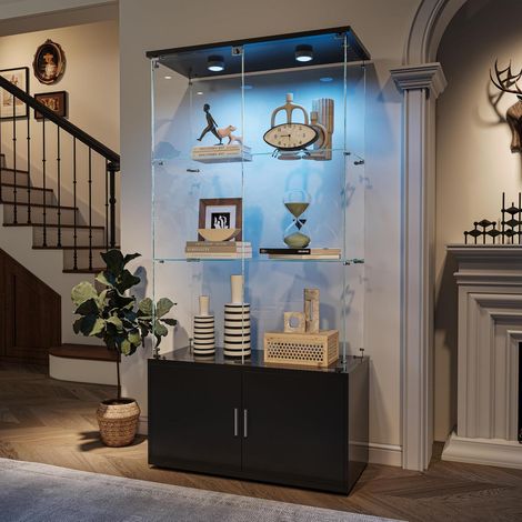 Vitrine haute en verre avec 4 portes, 3 étagères et éclairage LED réglable (1/5)