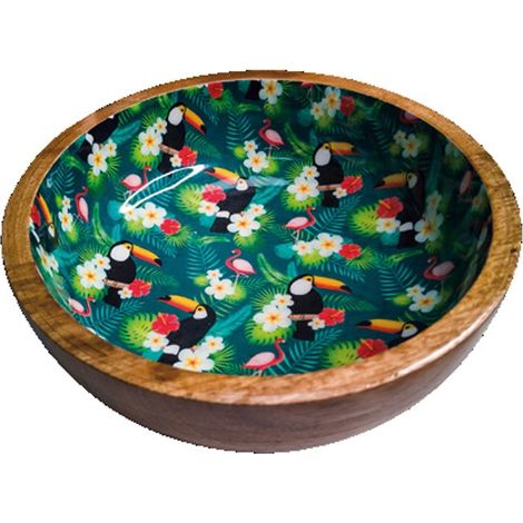 Ciotola in acciaio e legno Mango Decal Tucani per cani e gatti: ciotola 15 cm